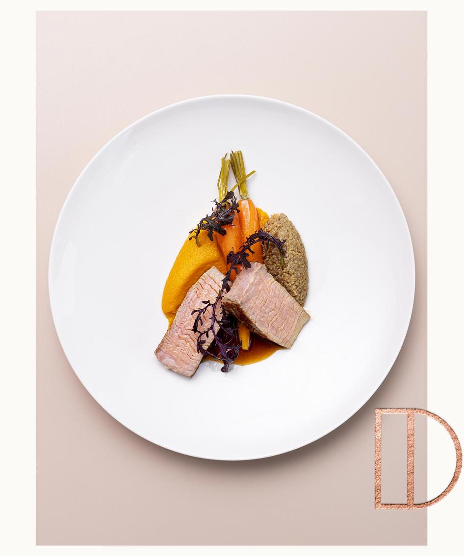 Madame Brasserie dinner dish loin of Cantal pork, carrot and quinoa